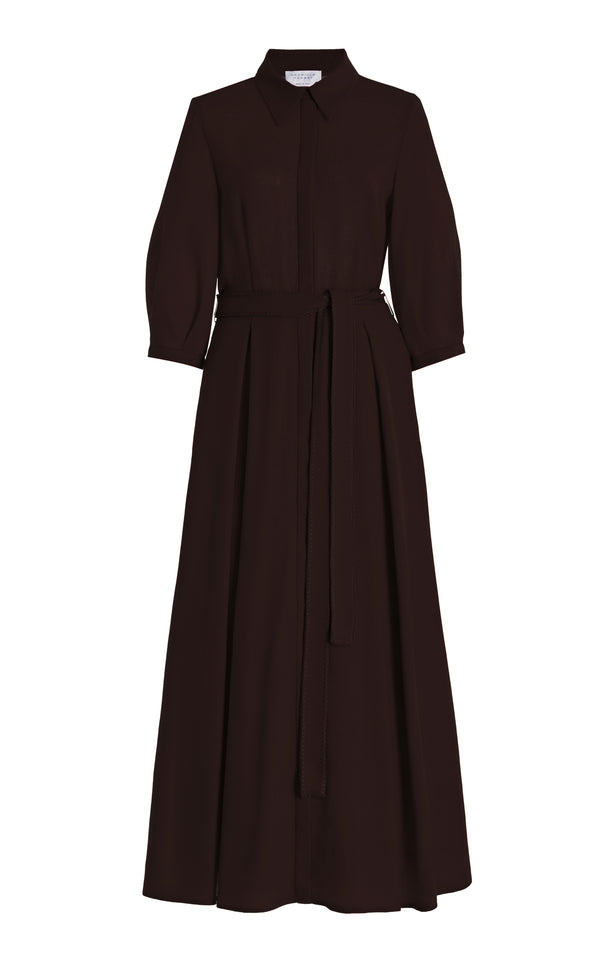 gabriela hearst Andy Pleated Maxi Shirtdress in Chocolate Virgin Wool
