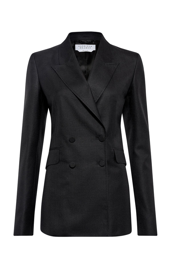 gabriela hearst Angela Blazer in Black Virgin Wool Silk with Linen
