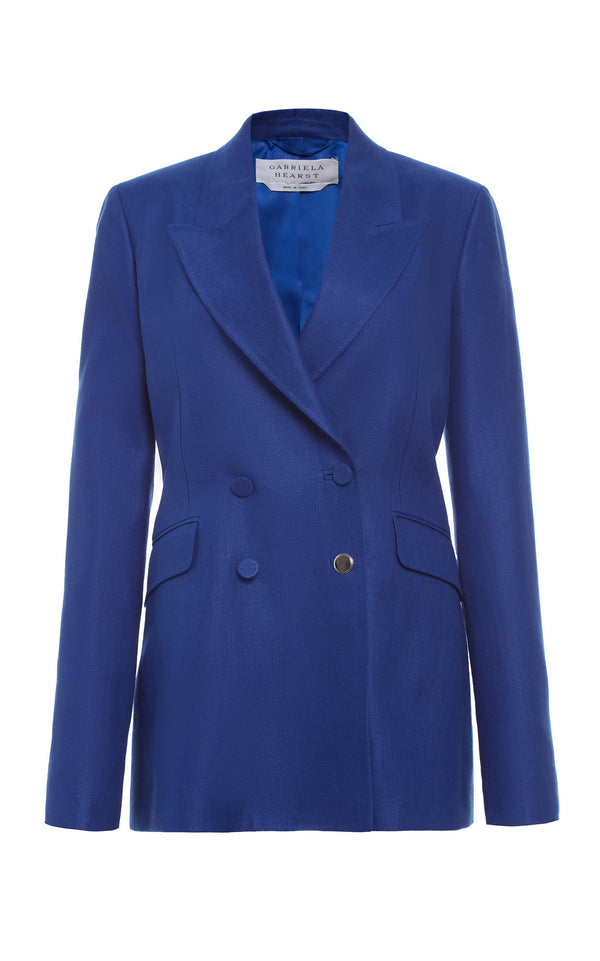 gabriela hearst Angela Blazer in Cobalt Linen Twill