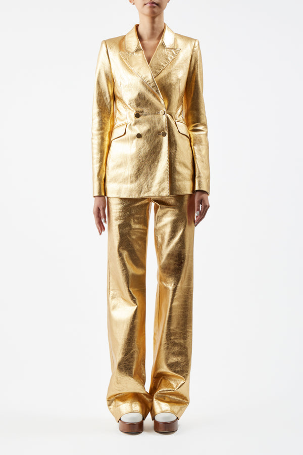 Gabriela Hearst Angela Blazer In Gold Metallic Nappa Leather