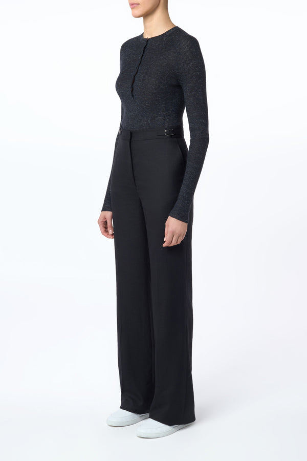 Gabriela Hearst Anges Knit Henley In Black Cashmere Silk With Hemp