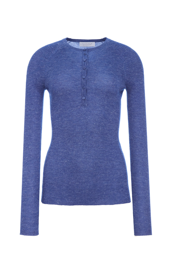 gabriela hearst Anges Knit Henley in Cobalt Cashmere Silk with Hemp