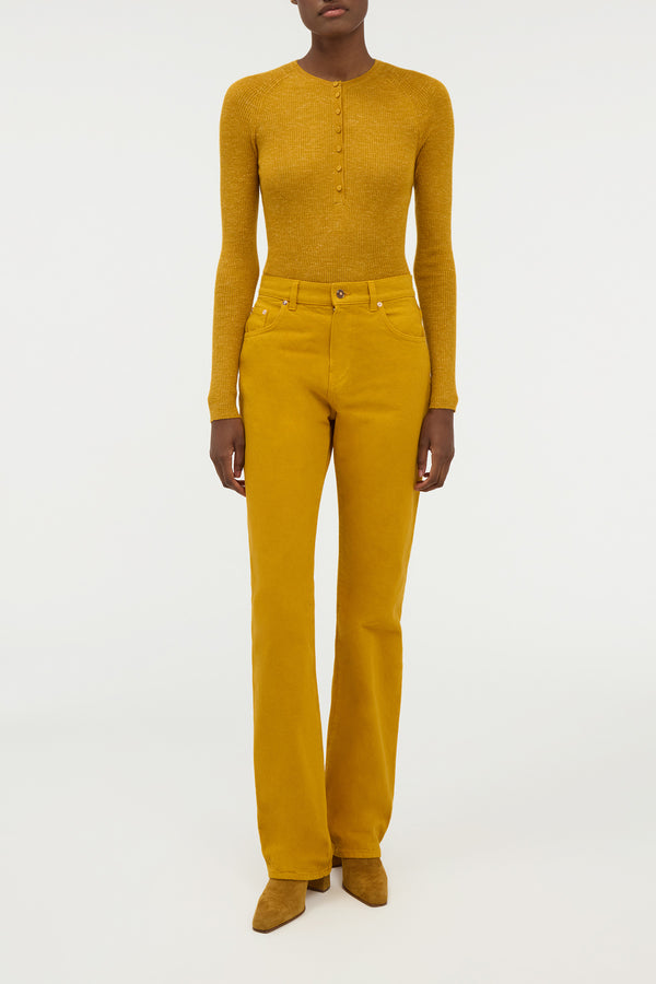 Gabriela Hearst Anges Knit Henley In Golden Birch Cashmere Silk With Hemp