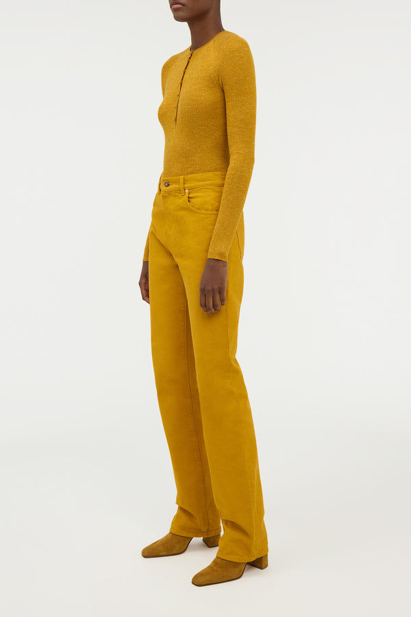Gabriela Hearst Anges Knit Henley In Golden Birch Cashmere Silk With Hemp