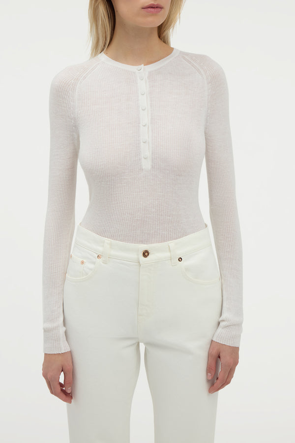 Gabriela Hearst Anges Knit Henley In Ivory Cashmere Silk With Hemp