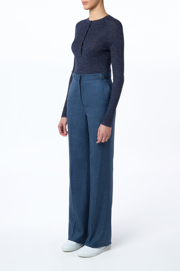 Gabriela Hearst Anges Knit Henley In Navy Cashmere Silk With Hemp