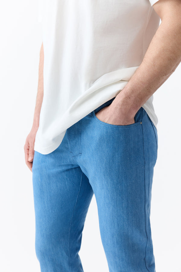 Gabriela Hearst Anthony Five Pocket Pant In Light Blue Cotton Linen Denim