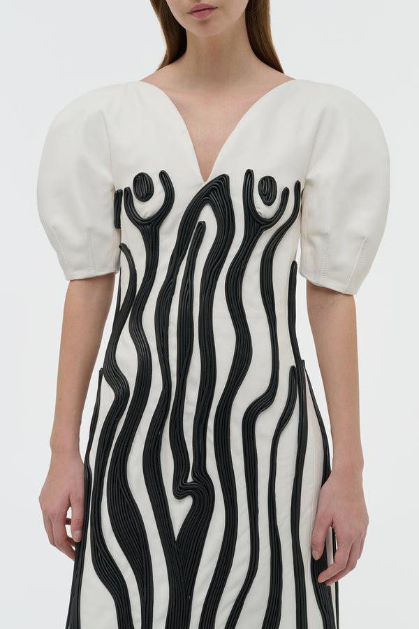 Gabriela Hearst Aphea Dress In White & Black Soft Leather