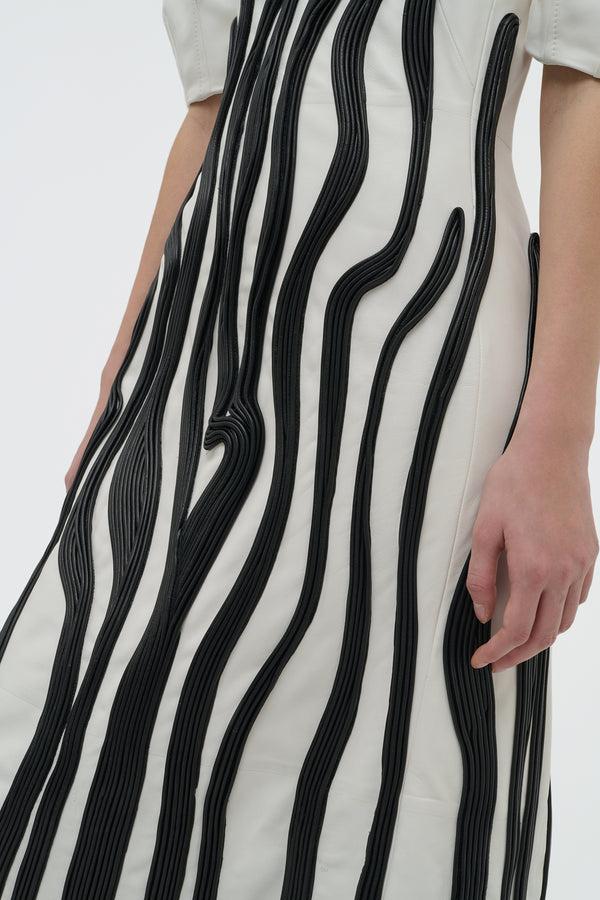Gabriela Hearst Aphea Dress In White & Black Soft Leather