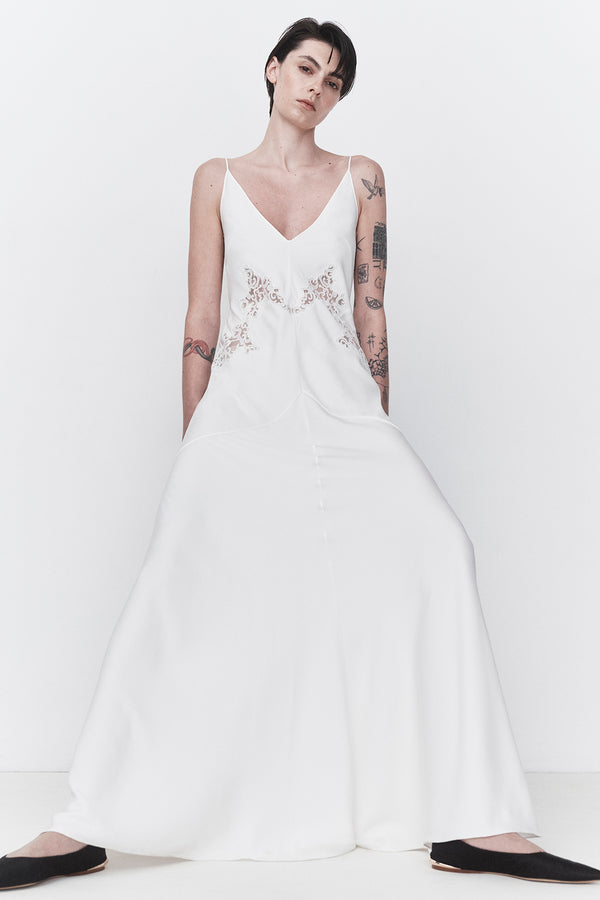 Gabriela Hearst Apuleius Lace Slip Maxi Dress In Ivory Silk Crepe