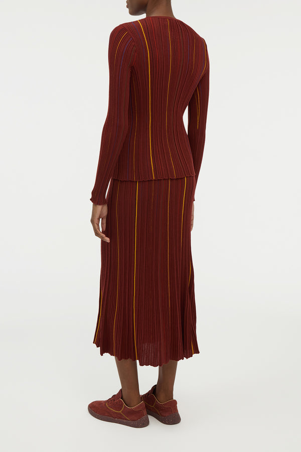 Gabriela Hearst Augie Pinstripe Knit Sweater In Burnt Sienna Merino Wool