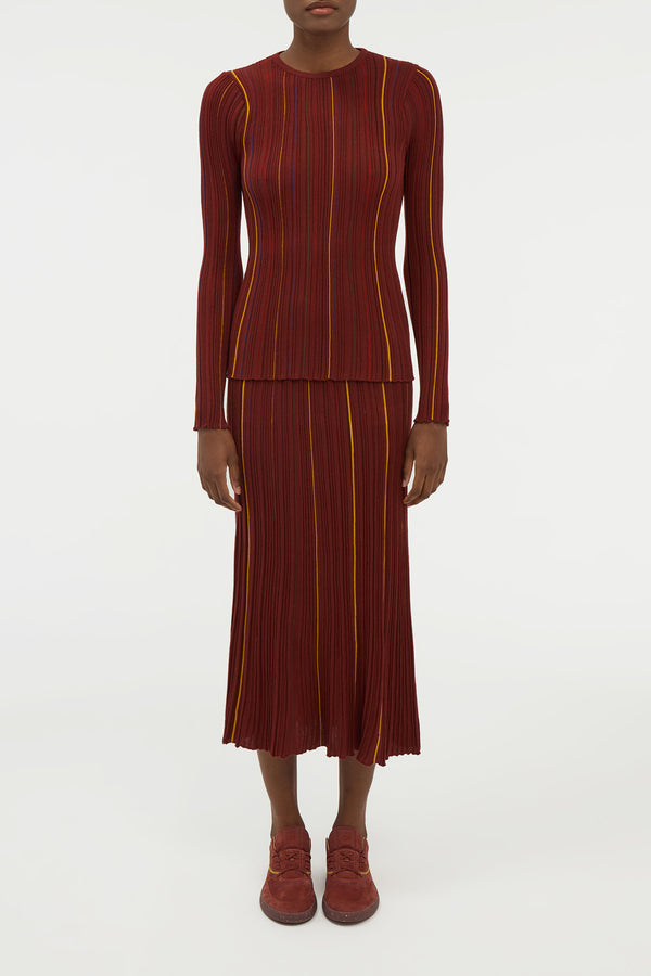 Gabriela Hearst Augie Pinstripe Knit Sweater In Burnt Sienna Merino Wool