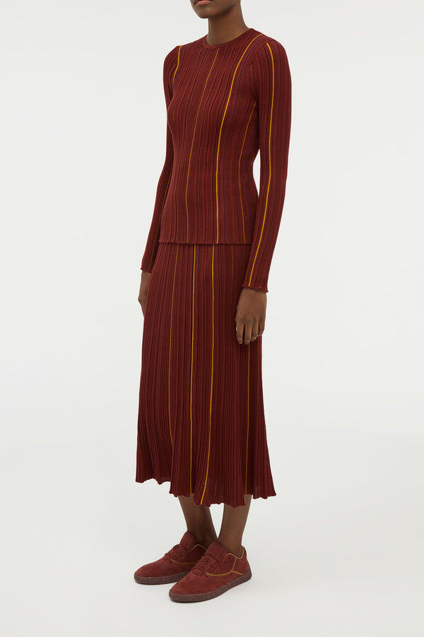 Gabriela Hearst Augie Pinstripe Knit Sweater In Burnt Sienna Merino Wool