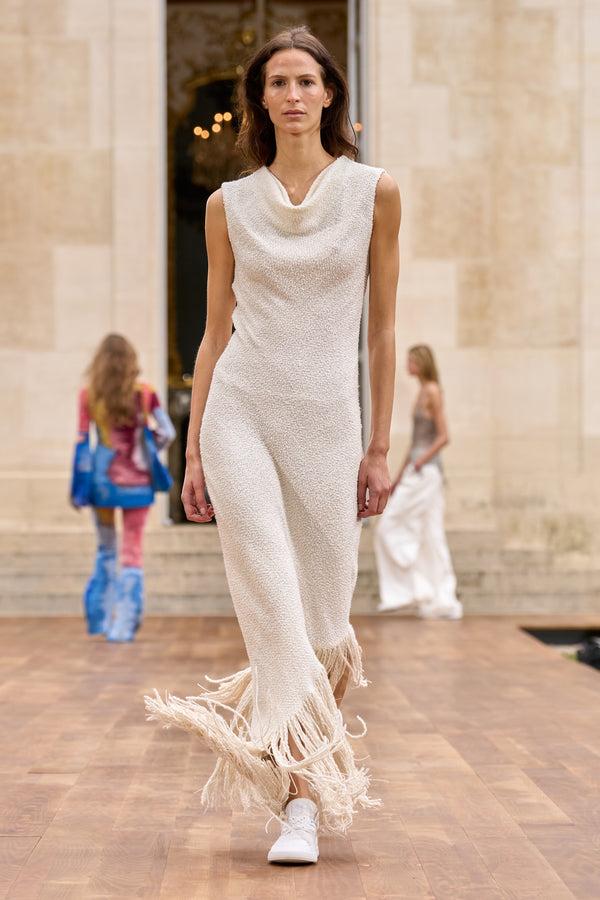 Gabriela Hearst Awar Fringe Maxi Dress In Ivory Silk Boucle
