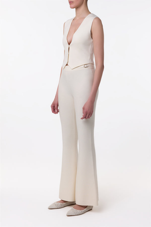 Gabriela Hearst Ayala Flare Cropped Knit Pant In Ivory Merino Wool Cashmere