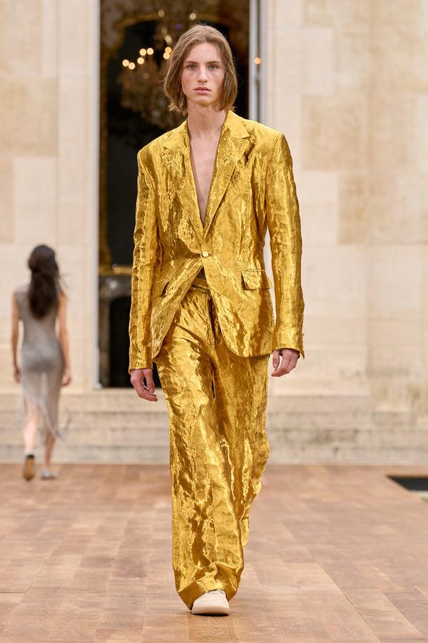 Gabriela Hearst Bani Wide-Leg Pant In Gold Metallic Silk