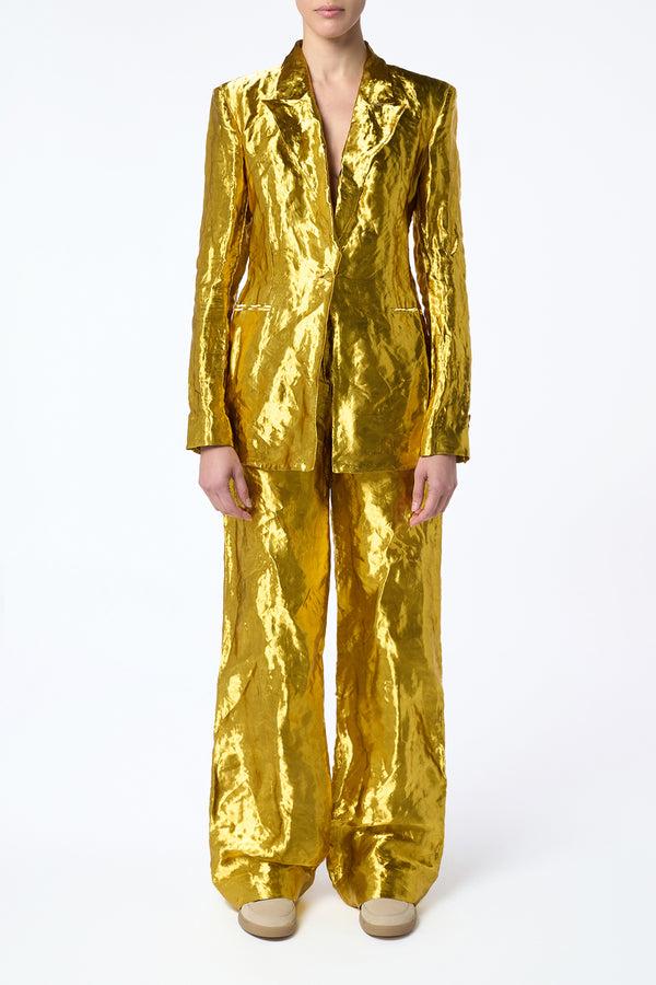 Gabriela Hearst Bani Wide-Leg Pant In Gold Metallic Silk