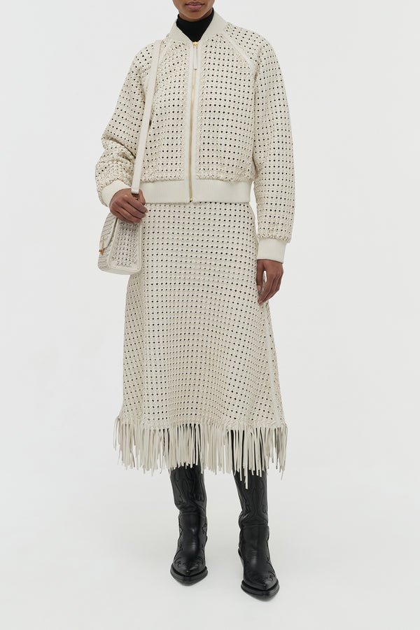 Gabriela Hearst Bennie Midi Skirt In White Woven Leather
