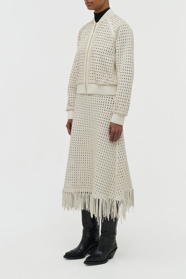 Gabriela Hearst Bennie Midi Skirt In White Woven Leather