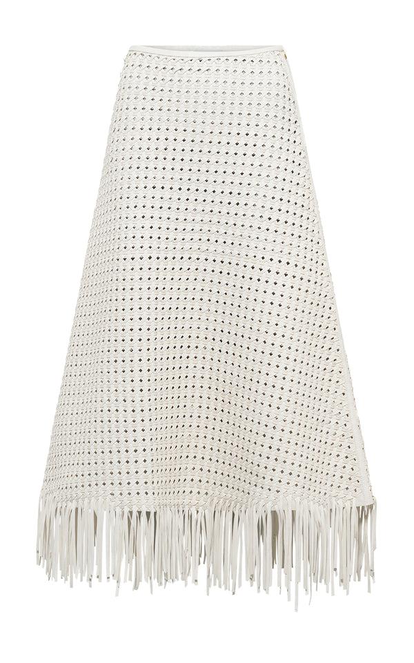 gabriela hearst Bennie Midi Skirt in White Woven Leather