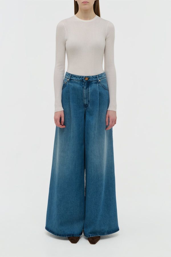 Gabriela Hearst Brenn Wide-leg Jean In Uruguayan Blue Recycled Cotton Denim