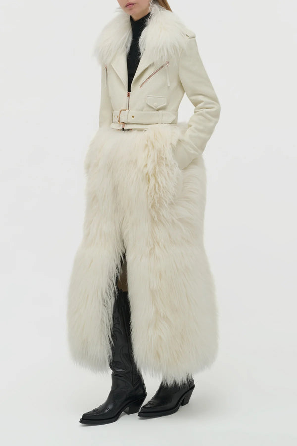 Gabriela Hearst Brymwylf Convertible Coat In White Textured Leather & Cashmere Shearling