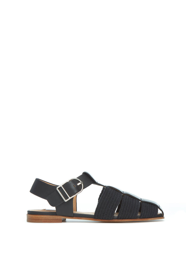 gabriela hearst Calla Sandal in Black Nappa Leather Crochet