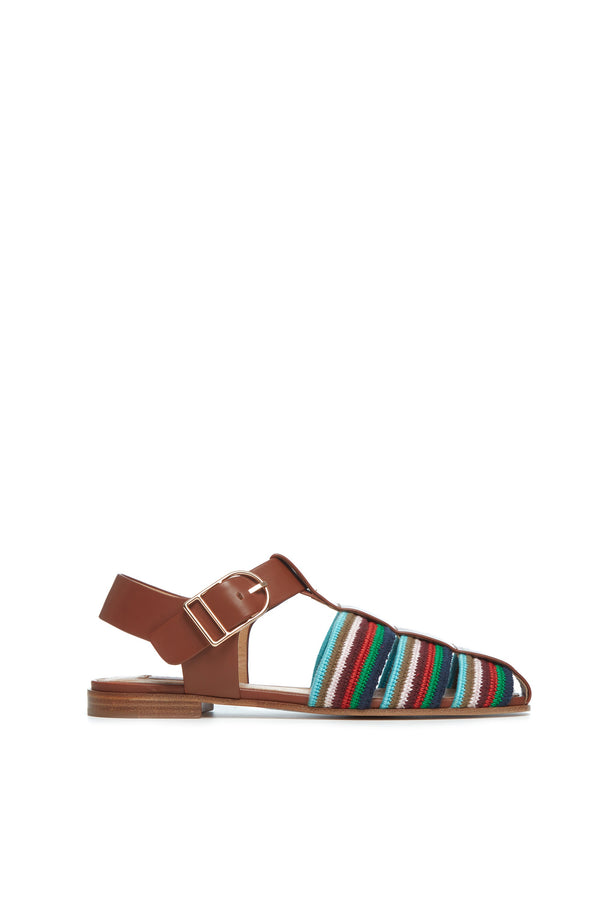 gabriela hearst Calla Sandal in Cognac Multi Nappa Leather Crochet