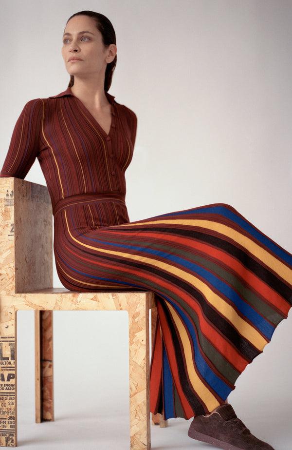 Gabriela Hearst Calypso Pinstripe Knit Midi Dress Burnt Sienna Merino Wool
