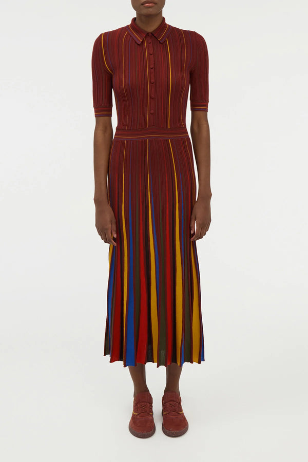 Gabriela Hearst Calypso Pinstripe Knit Midi Dress Burnt Sienna Merino Wool