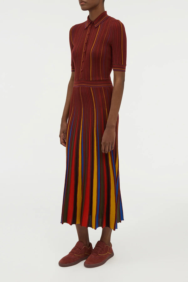 Gabriela Hearst Calypso Pinstripe Knit Midi Dress Burnt Sienna Merino Wool