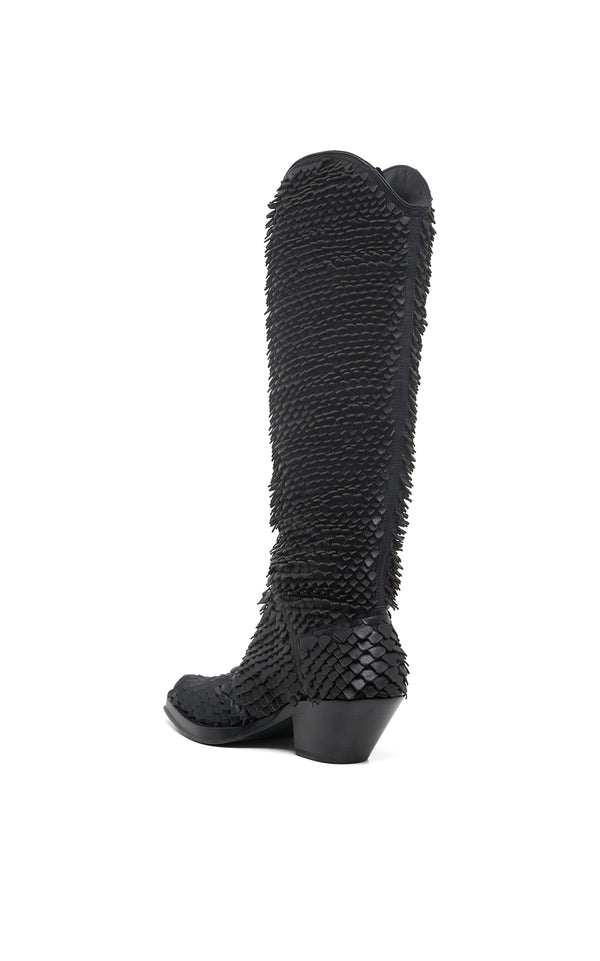 Gabriela Hearst Capitana Cowboy Boot In Black Leather Snake Scales