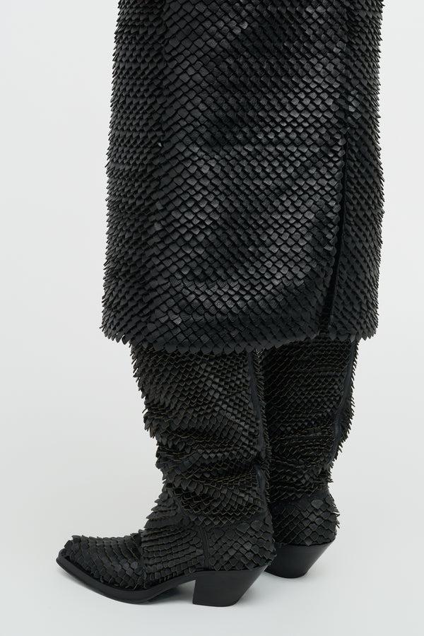 Gabriela Hearst Capitana Cowboy Boot In Black Leather Snake Scales