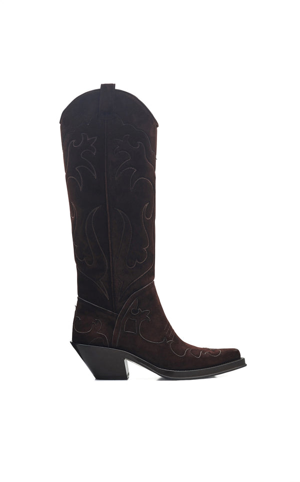 gabriela hearst Capitana Cowboy Boot in Dark Chocolate Suede