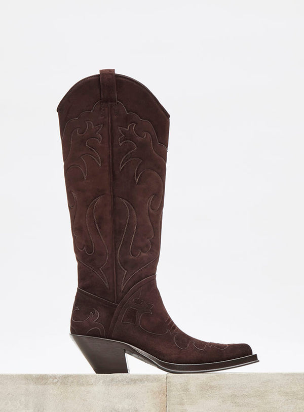 Gabriela Hearst Capitana Cowboy Boot In Dark Chocolate Suede