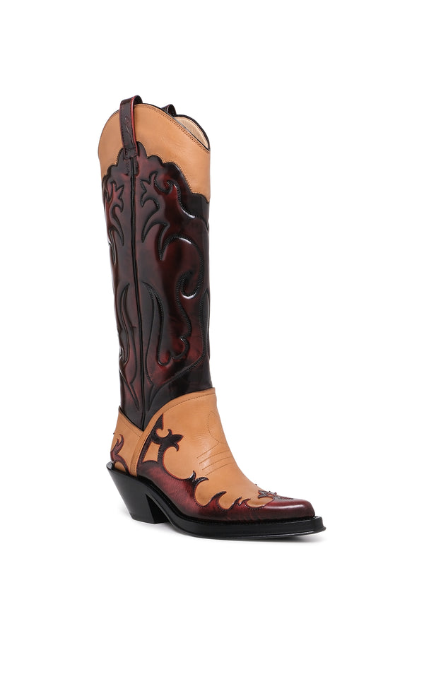 Gabriela Hearst Capitana Cowboy Boot In Light Brown & Red Pearlized Leather