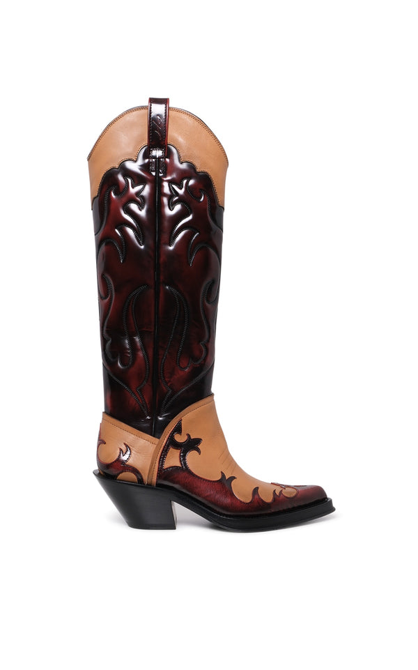gabriela hearst Capitana Cowboy Boot in Light Brown & Red Pearlized Leather