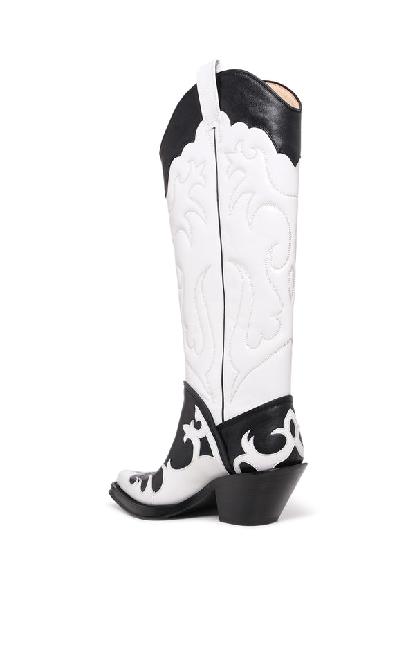 Gabriela Hearst Capitana Cowboy Boot In White & Black Pearlized Leather