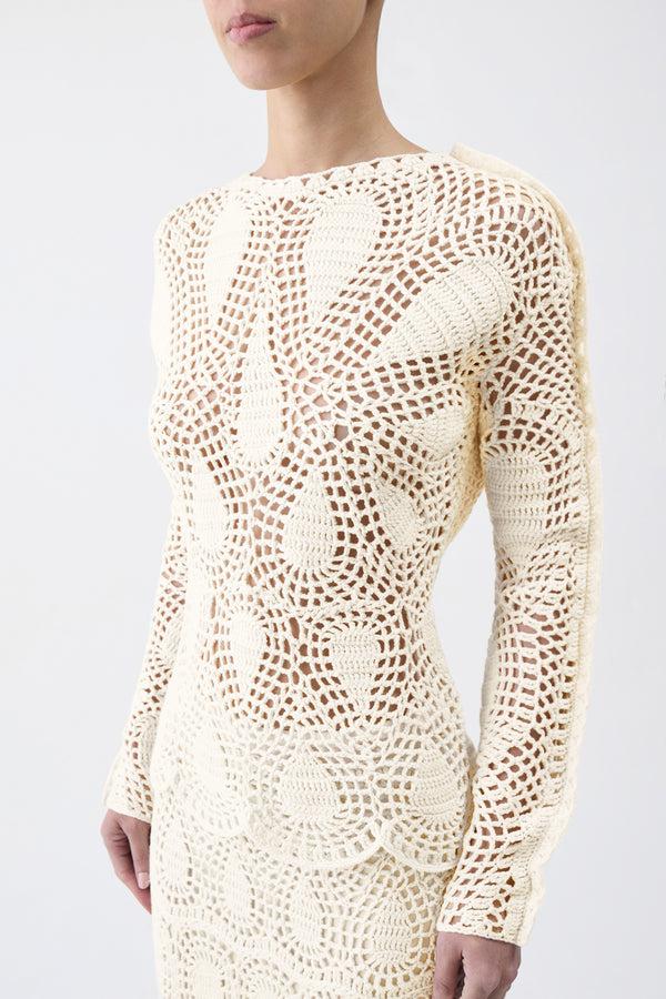 Gabriela Hearst Capps Crochet Top In Ivory Wool Cashmere