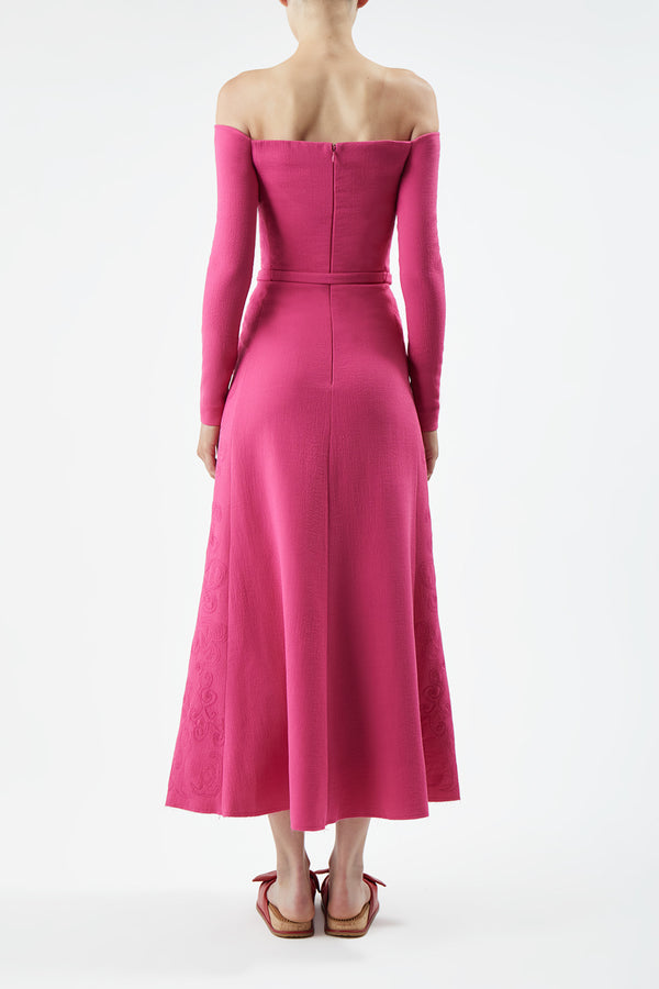 Gabriela Hearst Carole Embroidered Dress In Fuchia Virgin Wool Crepe