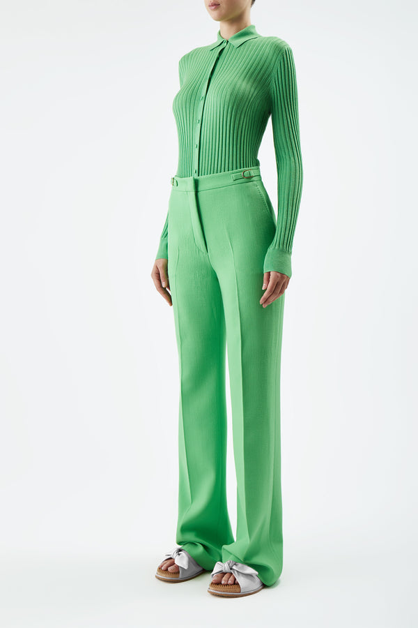 Gabriela Hearst Cavalieri Knit Shirt In Fluorescent Green Cashmere Silk