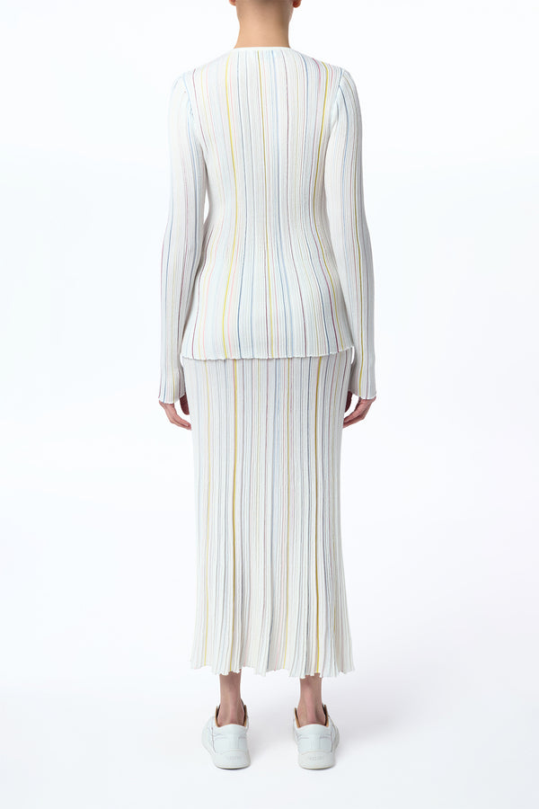 Gabriela Hearst Celeano Pinstripe Knit Midi Skirt In Ivory Multi Merino Wool