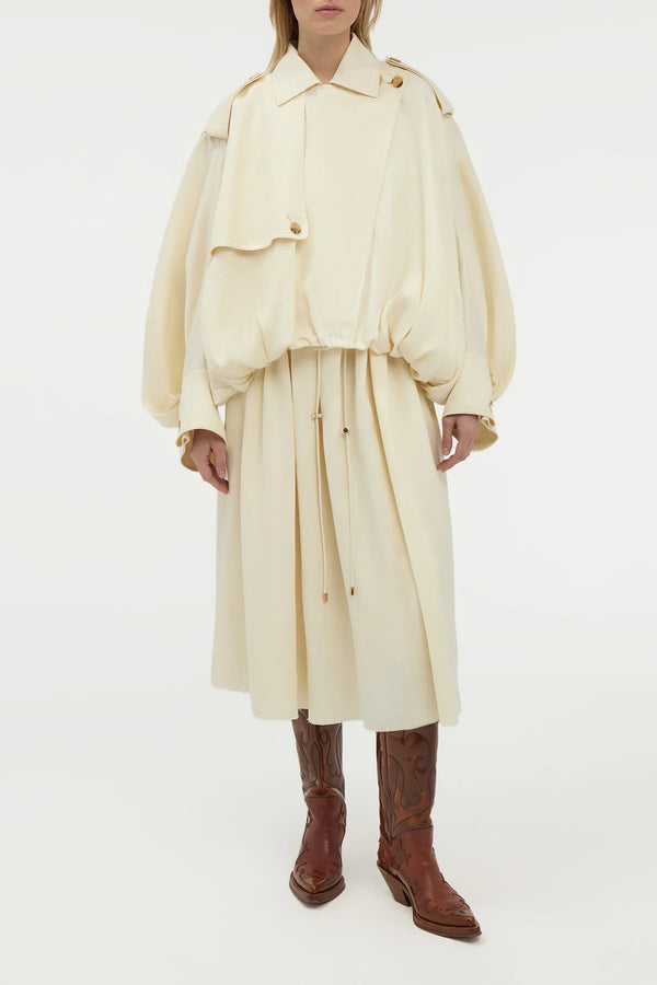 Gabriela Hearst Chiara Pleated Midi Skirt In Ivory Textured Linen