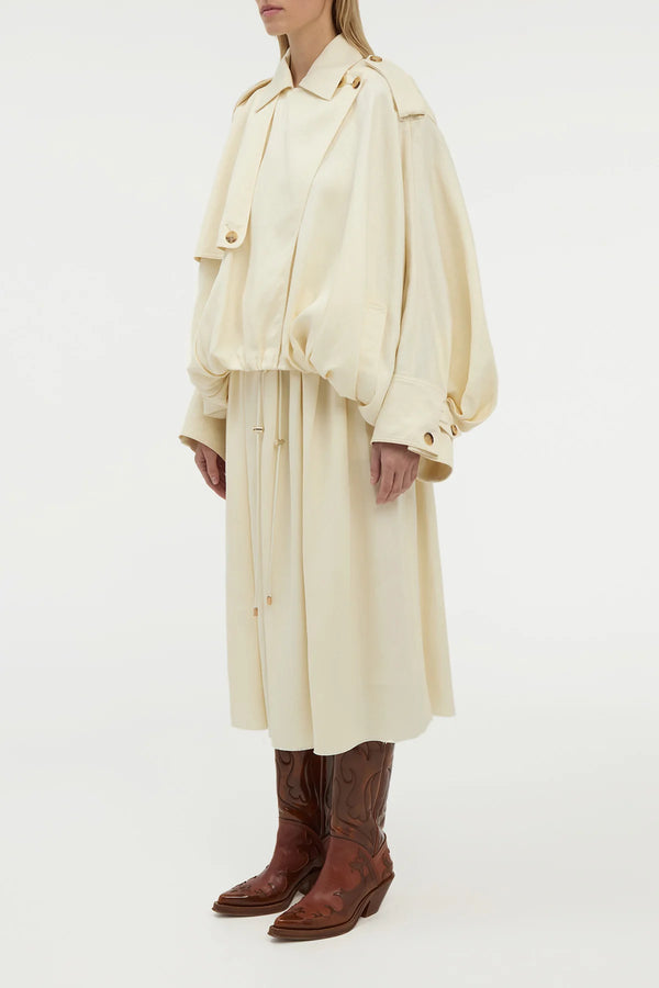Gabriela Hearst Chiara Pleated Midi Skirt In Ivory Textured Linen