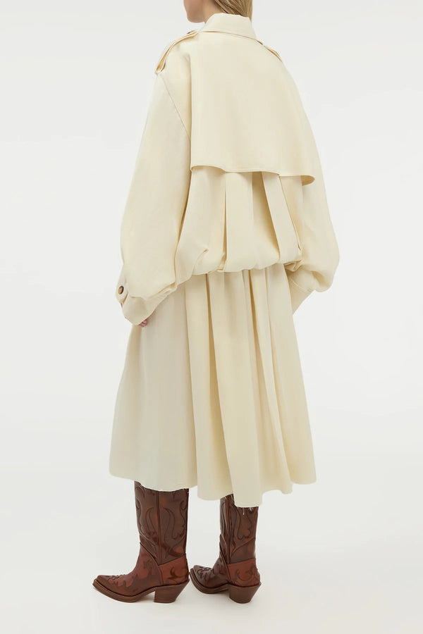 Gabriela Hearst Chiara Pleated Midi Skirt In Ivory Textured Linen