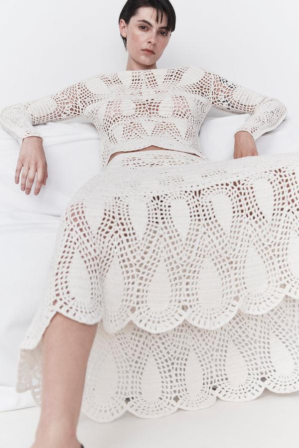 Gabriela Hearst Cleo Crochet Maxi Skirt In Ivory Wool Cashmere