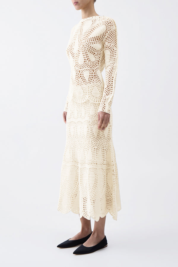 Gabriela Hearst Cleo Crochet Maxi Skirt In Ivory Wool Cashmere