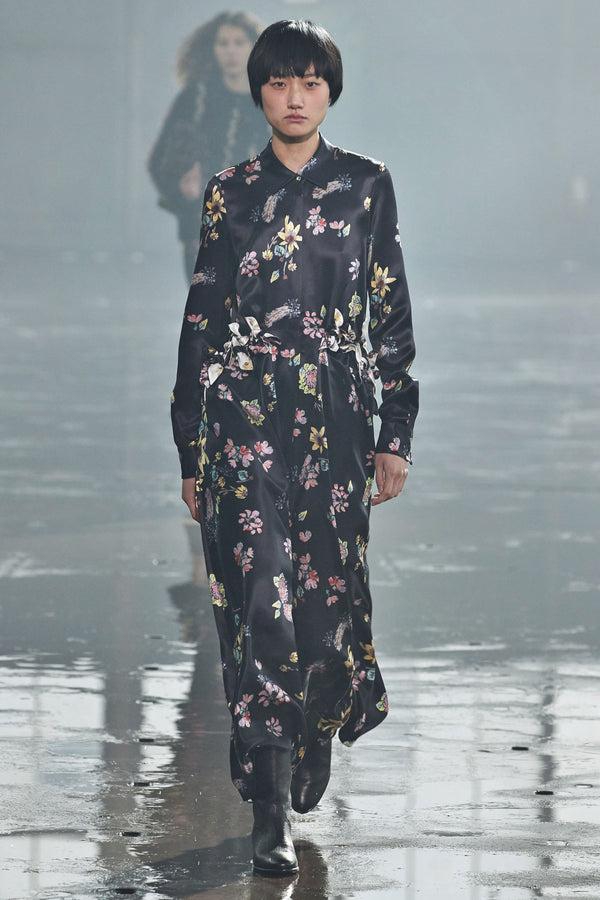 Gabriela Hearst Clive Shirtdress In Dark Navy Multi Printed Silk