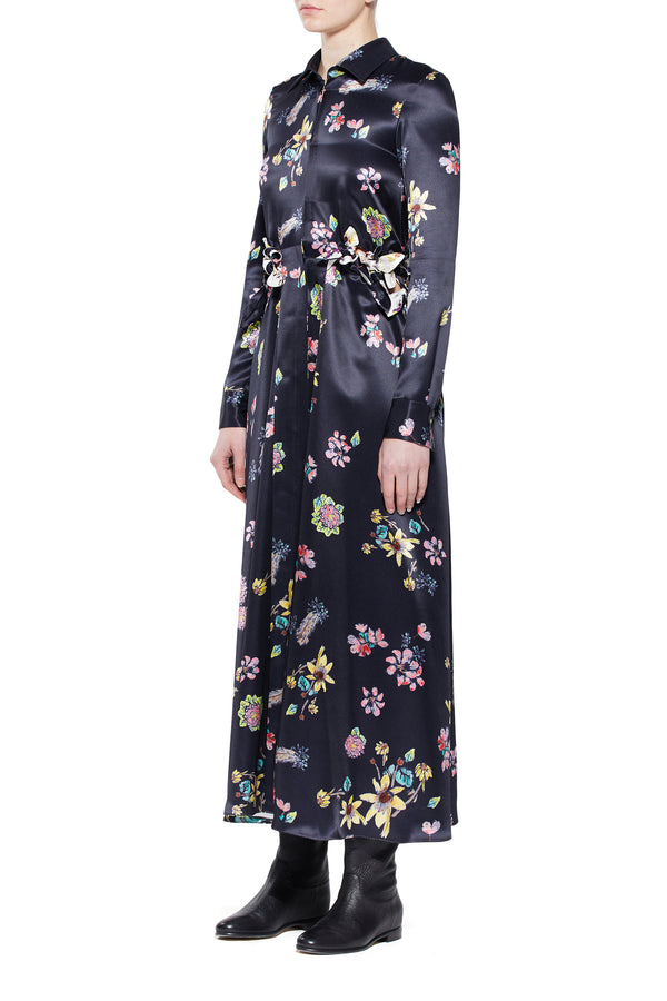 Gabriela Hearst Clive Shirtdress In Dark Navy Multi Printed Silk