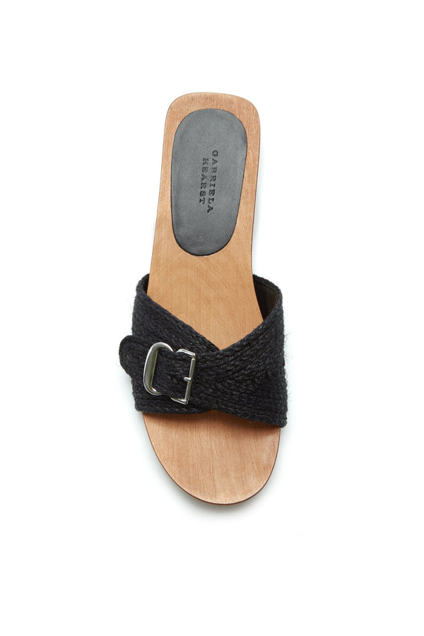 Gabriela Hearst Clover Slide Sandal In Black Leather Jute